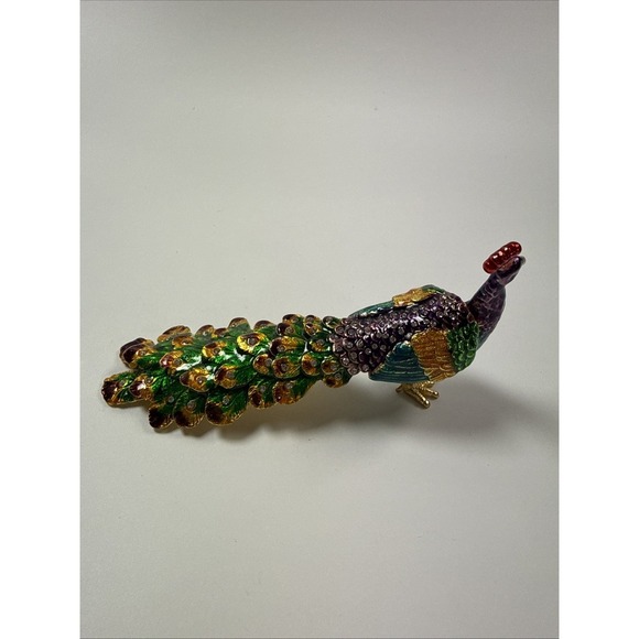 Peacock Trinket Box Jeweled Enameled Metal Hinged Figurine Tavuz Kusu - Picture 4 of 7